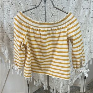 J. Crew Yellow and White Striped Off-Shoulder Blouse